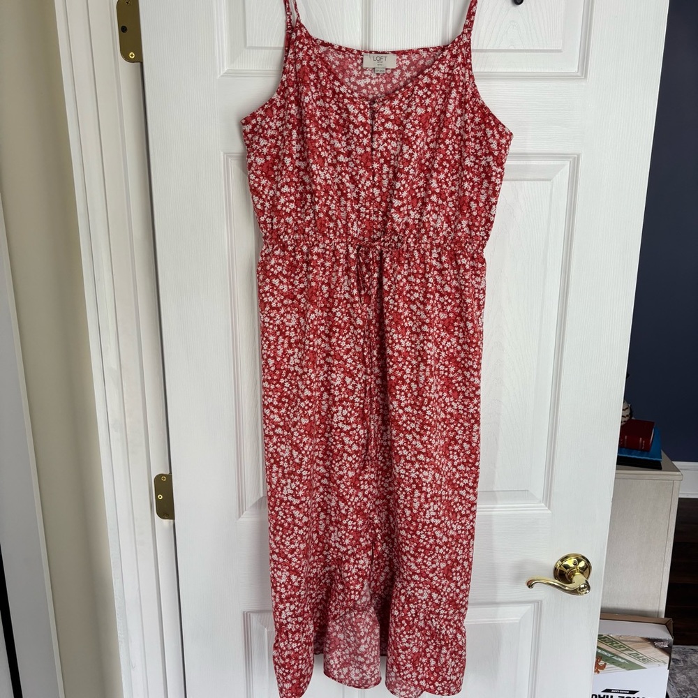 LOFT Red Floral Spaghetti-Strap Maxi Dress